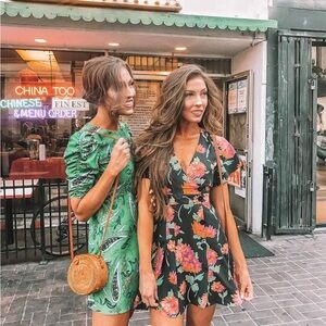 Zara Green and Black Floral Mini Dresses